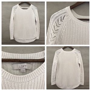 LOFT White Cable knit Sweater Size xs